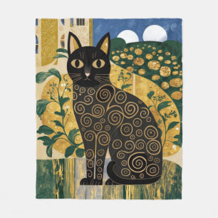 Gouden decoratieve Gustav Klimt stijl zwarte kat k Fleece Deken