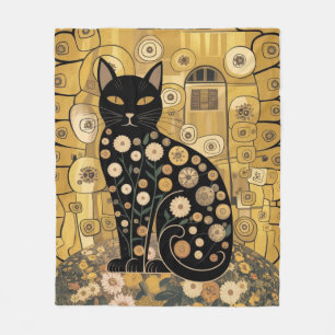 Gouden decoratieve Gustav Klimt stijl zwarte kat k Fleece Deken