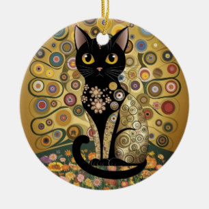 Gouden decoratieve Gustav Klimt stijl zwarte kat k Keramisch Ornament