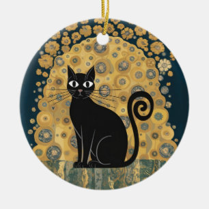 Gouden decoratieve Gustav Klimt stijl zwarte kat k Keramisch Ornament