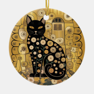 Gouden decoratieve Gustav Klimt stijl zwarte kat k Keramisch Ornament