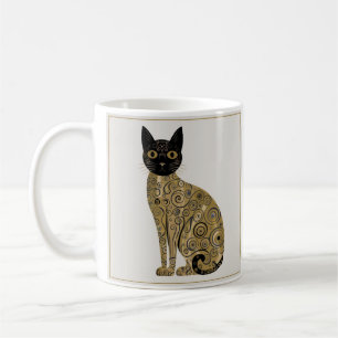 Gouden decoratieve Gustav Klimt stijl zwarte kat k Koffiemok
