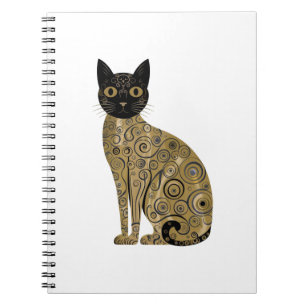 Gouden decoratieve Gustav Klimt stijl zwarte kat k Notitieboek