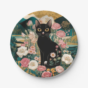 Gouden decoratieve Gustav Klimt stijl zwarte kat k Papieren Bordje