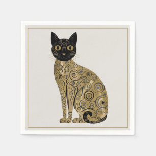 Gouden decoratieve Gustav Klimt-stijl zwarte kat k Servet