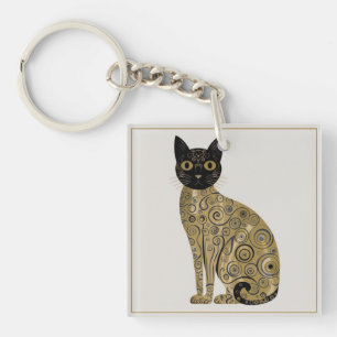 Gouden decoratieve Gustav Klimt stijl zwarte kat k Sleutelhanger