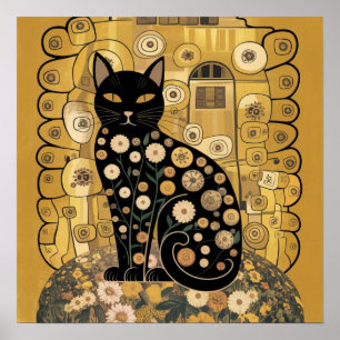 Gouden Decoratieve Gustav Klimt Stijl Zwarte Katte Poster