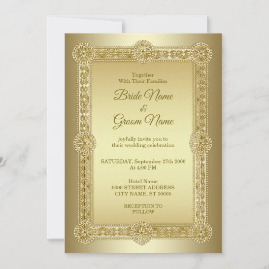 Gouden decoratieve trouwkaart kaart (Voorkant)