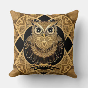 Gouden decoratieve uil mandala ontwerp kussen