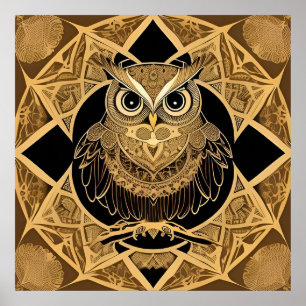 Gouden decoratieve uil mandala ontwerp poster