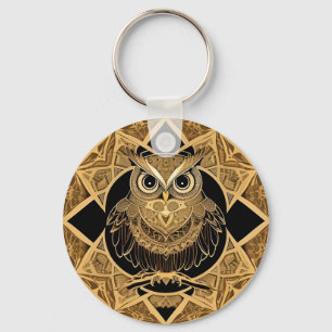 Gouden decoratieve uil mandala ontwerp sleutelhanger