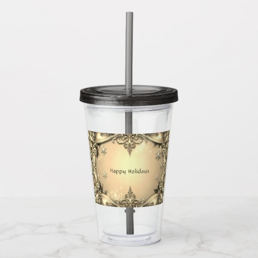 Gouden Decoratieve Vakantie Acryl Tumbler Acryl Drinkbeker (Voorkant)