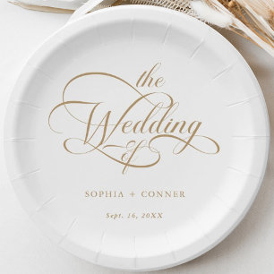 Gouden Delicate Elegant Script Wedding Papieren Bordje