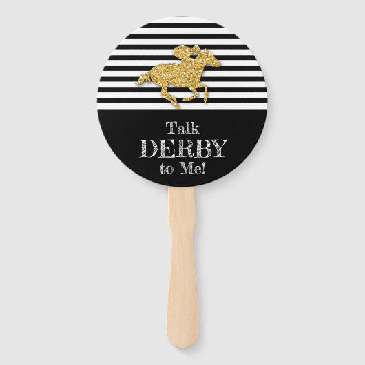 Gouden Derby Racehorse Zwart-witte strepen Handwaaier (Voorkant)
