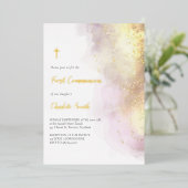 gouden details Eerste mededeling Folie Uitnodiging (Staand Voorkant)