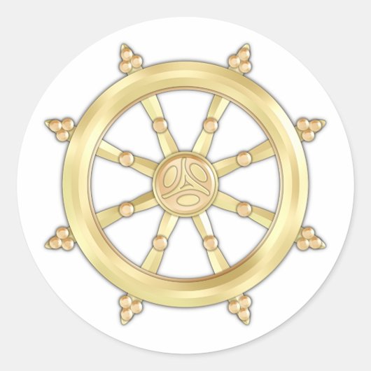 Gouden Dharmakra Ronde Sticker (Voorkant)