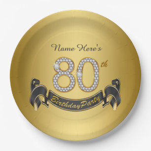 Gouden Diamant 80ste Verjaardagsfeestje Papieren Bordje