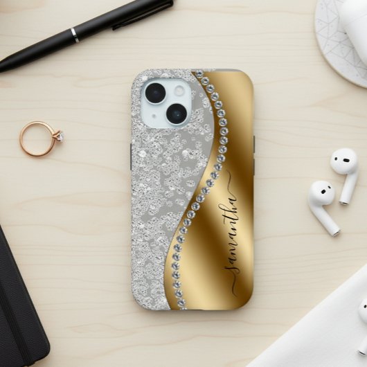 Gouden Diamant Bling Persoonlijk Script  Case-Mate iPhone Case