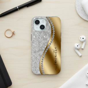 Gouden Diamant Bling Persoonlijk Script iPhone 15 Hoesje
