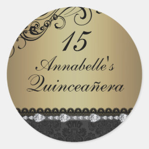 Gouden Diamant & Damast Quinceanera Sticker