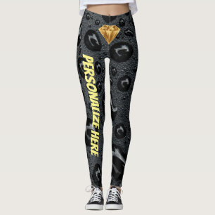 Gouden Diamant in Zwart Custom Unieke Ontwerper Leggings