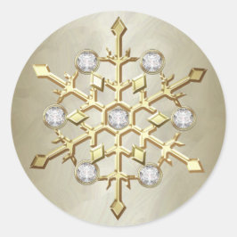 Gouden Diamant Kerstvakantie Sneeuwvlok Ronde Sticker