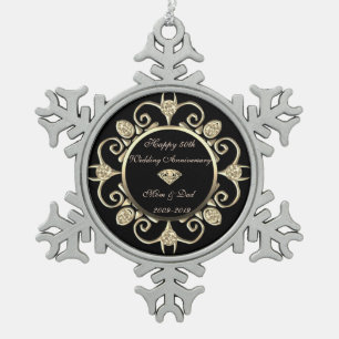 Gouden diamanten werveling 50ste huwelijksverjaard tin sneeuwvlok ornament