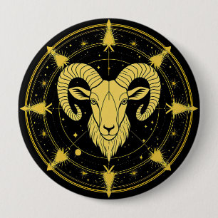 Gouden Dierenriemsymbool van Ram Ronde Button 4,0 Cm
