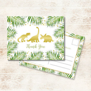 Gouden Dinosaurus Tropisch Baby shower Dank u Briefkaart