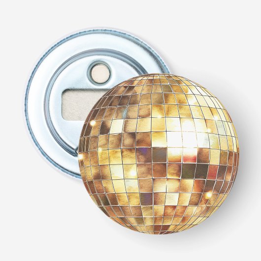 Gouden Disco Bal Button Flesopener (Voorkant)