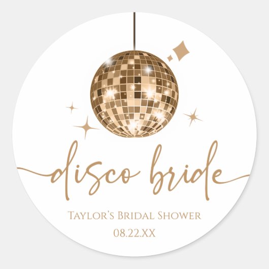 Gouden Disco Bal Disco Bruid Bruiloft Ronde Sticker (Voorkant)