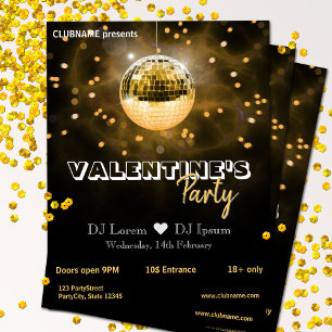 Gouden Disco Bal Valentijnsdag Feest Flyer
