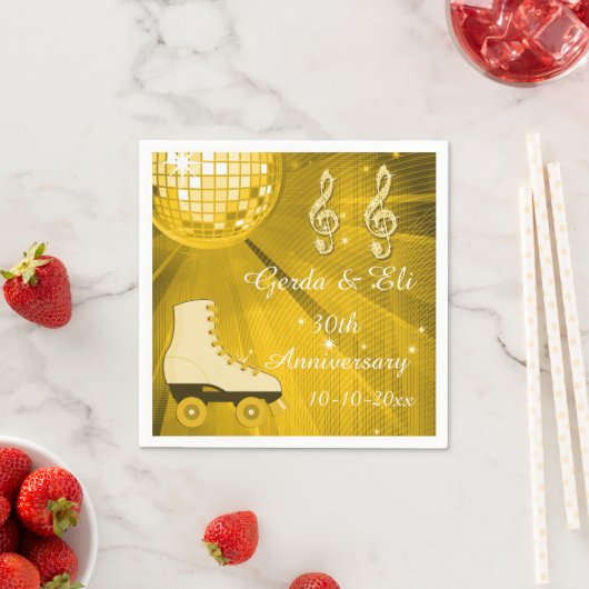 Gouden Discobal en Roller Schaatsen 30e Jubileum Servetten (Insitu)