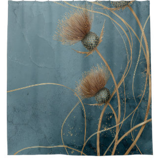 Gouden Distel Teal Blauwe Textuur Elegantie Douchegordijn