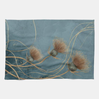 Gouden Distel Teal Blauwe Textuur Elegantie Theedoek
