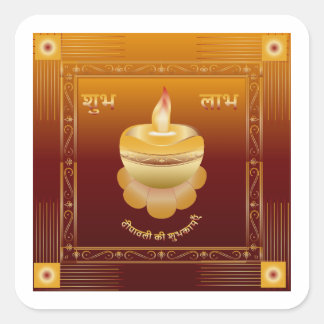 Gouden Diya Shubh Labh Diwali Vierkante Sticker