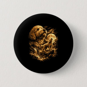 Gouden doodle hond die naar de maan jankt in fanta ronde button 5,7 cm