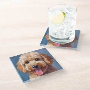 Gouden Doodle Honden Waterverfschilderij Huisdie Glazen Onderzetter