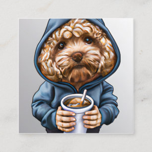 Gouden Doodle in een Hoody met een Cup Vierkante Visitekaartje