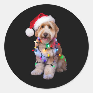 Gouden Doodle in kerstmannenhoed verpakt in Kerstm Ronde Sticker