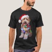 Gouden Doodle in Santa Hat verpakt in Kerstmis T-shirt (Voorkant)