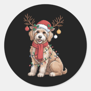 Gouden Doodle Prachtige Rendier Kerstboom Ronde Sticker