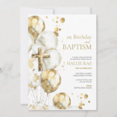 Gouden doop en 1e verjaardag uitnodiging, jongen,  kaart (Voorkant)