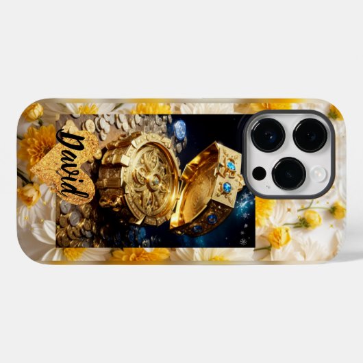 Gouden doos en gele bloem iPhone / iPad case (Achterkant (horizontaal))