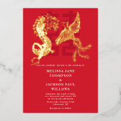 Gouden Draak en Phoenix Chinese bruiloft Folie Uitnodiging (Voorkant)