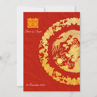 Gouden draak klassieke dubbele geluksbruiloft RSVP Kaartje
