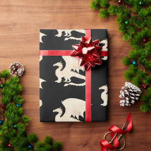 Gouden Draak op Zwart Cadeaupapier
