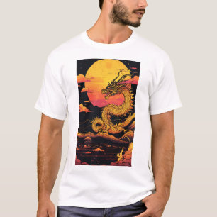Gouden Draak: Sunrise Symphony in Vaporwave T-shirt