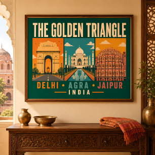 Gouden Driehoek India Illustratie Vintage Poster