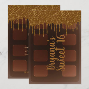 Gouden druppel chocoladereep Sweet 16-feestje Kaart
